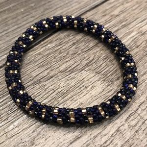 Blue & Gold Beaded Roll-On Bracelet | Stackable